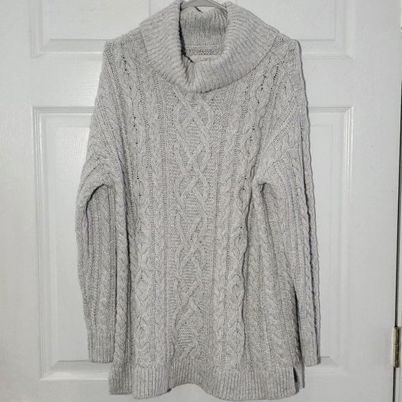 Loft Womens Sweater Gray Cable Knit Cowl Neck Large - Picture 2 of 9